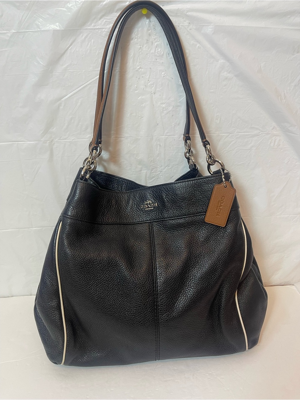 Coach Large Lexy Shoulder Bag in Black Pebble Leather F 58044